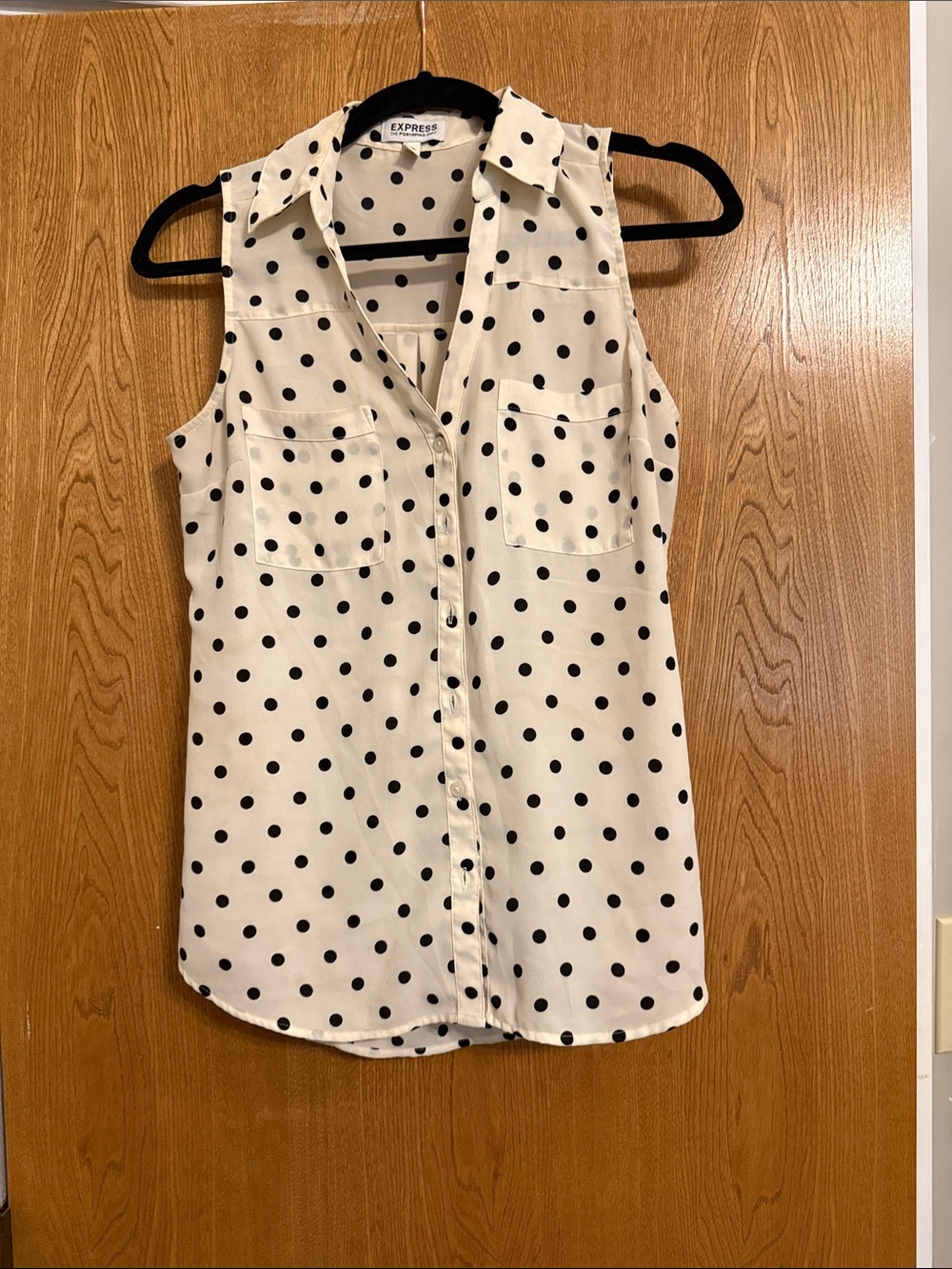 Express White Sleeveless Polka Dot Button-Up Blouse